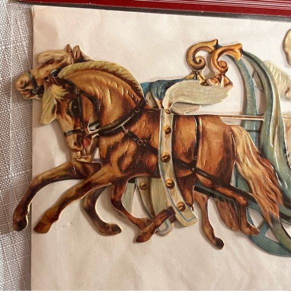 NEW Old Stock Victorian embossed 3D Christmas card sleigh horses greeting card - Picture 4 of 6